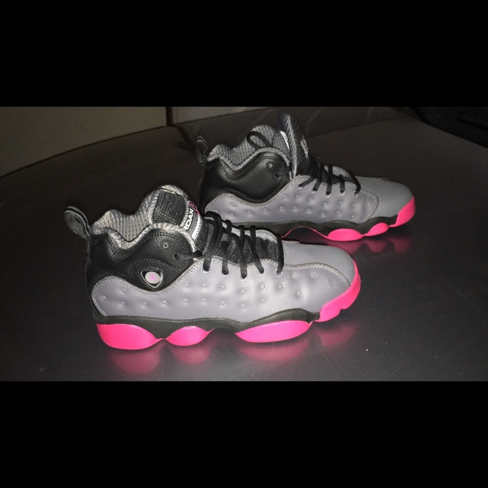 Gray and pink Jordan’s